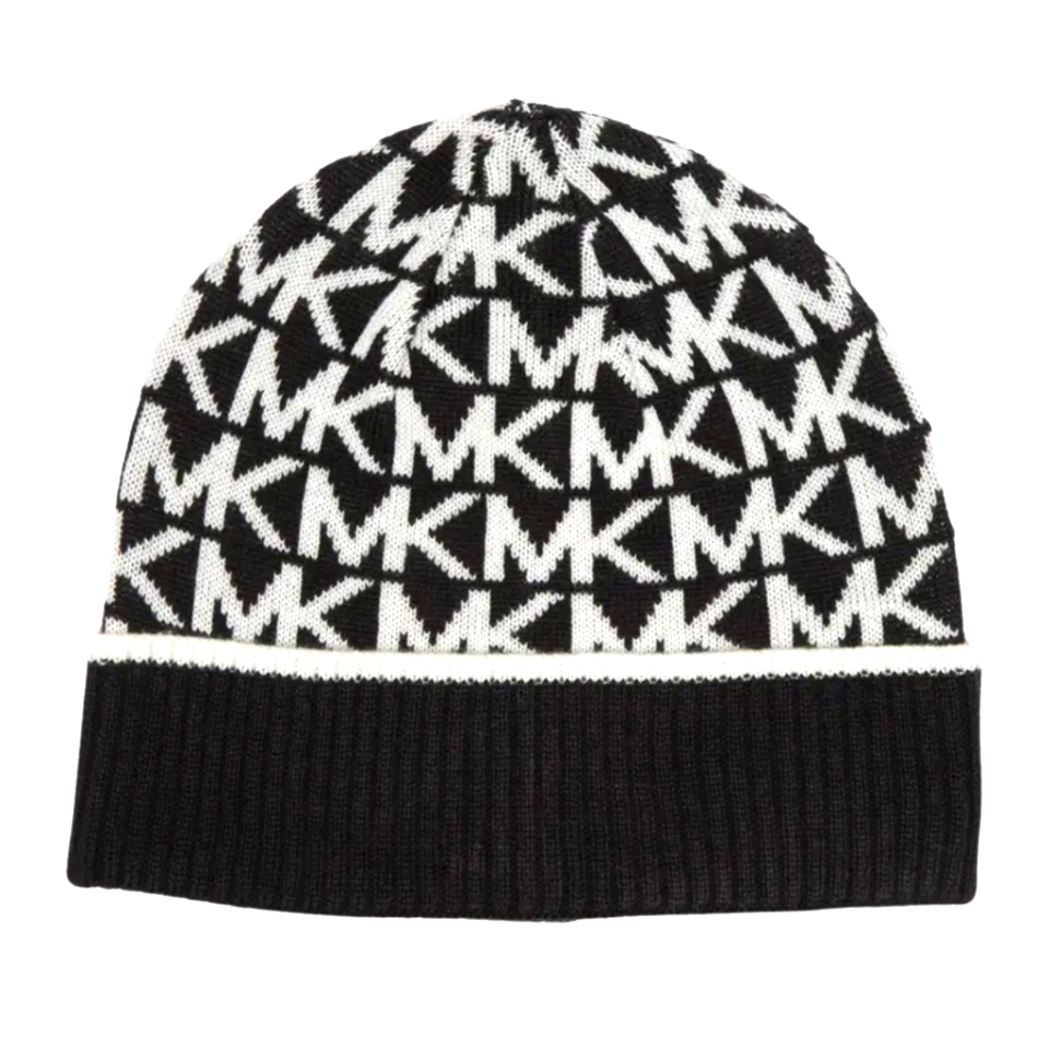 Michael Kors Borderd Mk Logo Cuf Beanie Hat
